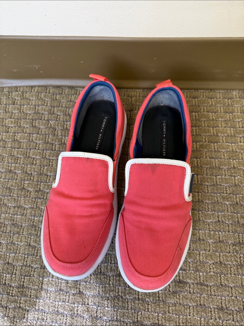 Tommy Hilfiger Coral-Red Canvas Slip-On Shoes